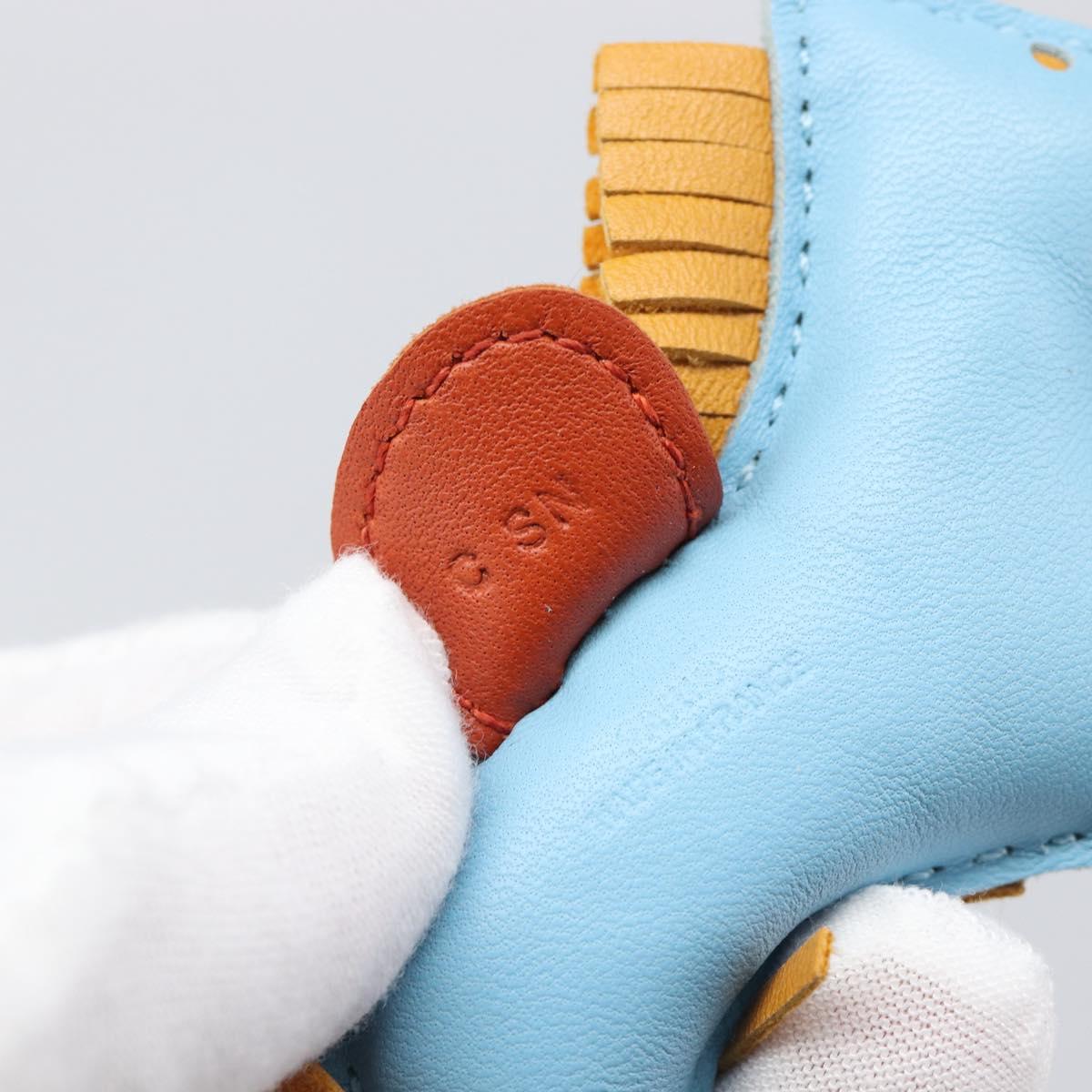 HERMES Rodeo Charm Leather Light Blue Brown Auth 199545M