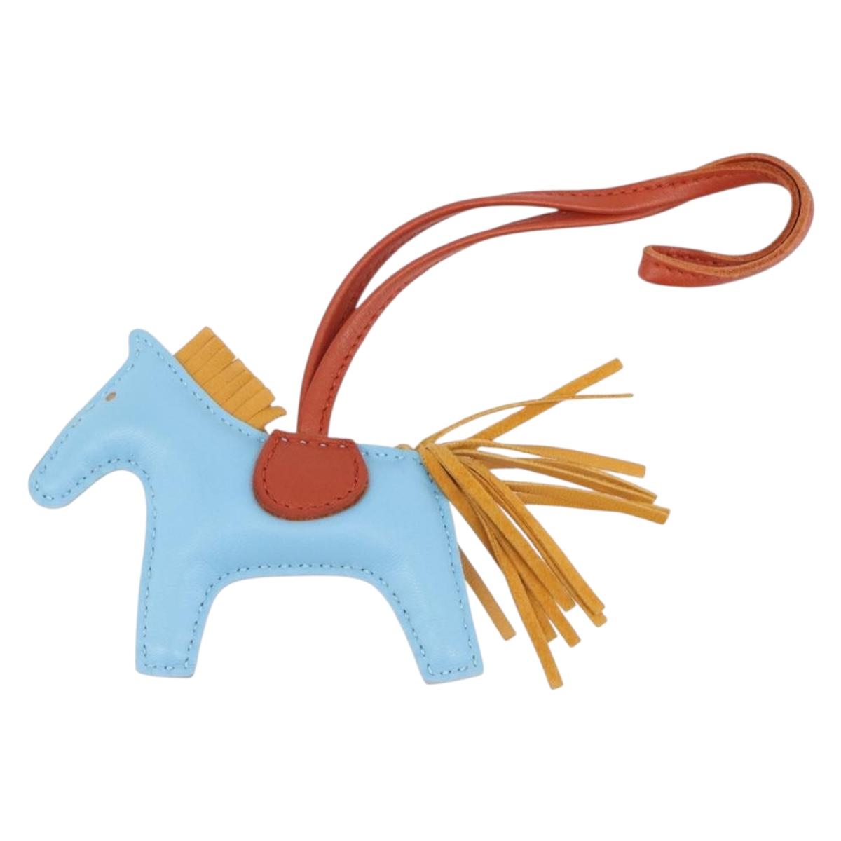 HERMES Rodeo Charm Leather Light Blue Brown Auth 199545M