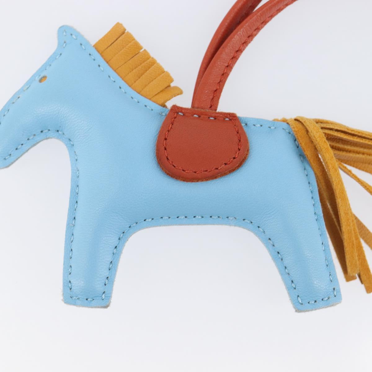 HERMES Rodeo Charm Leather Light Blue Brown Auth 199545M