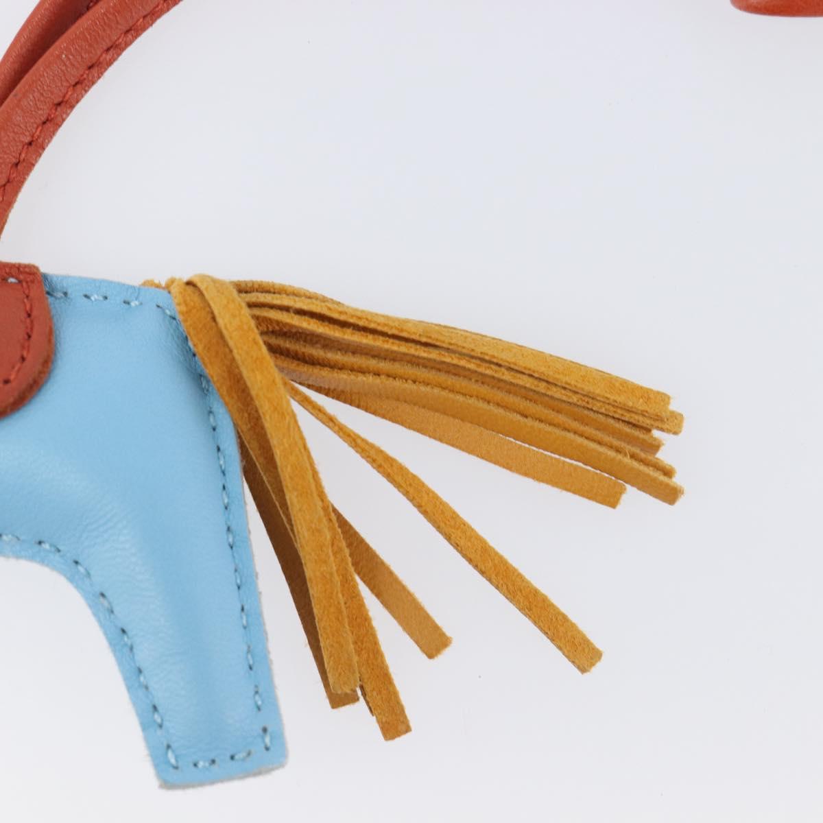 HERMES Rodeo Charm Leather Light Blue Brown Auth 199545M