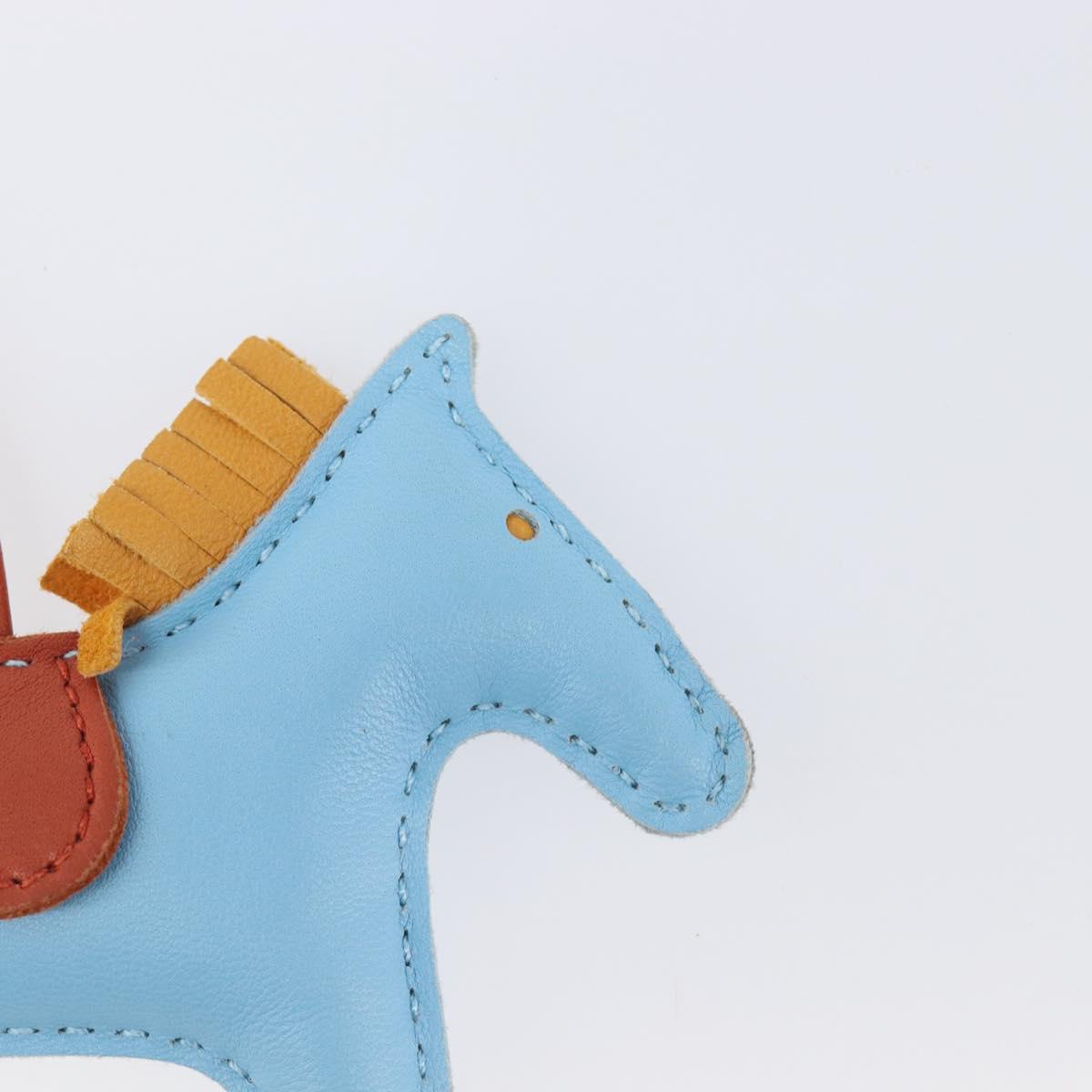 HERMES Rodeo Charm Leather Light Blue Brown Auth 199545M