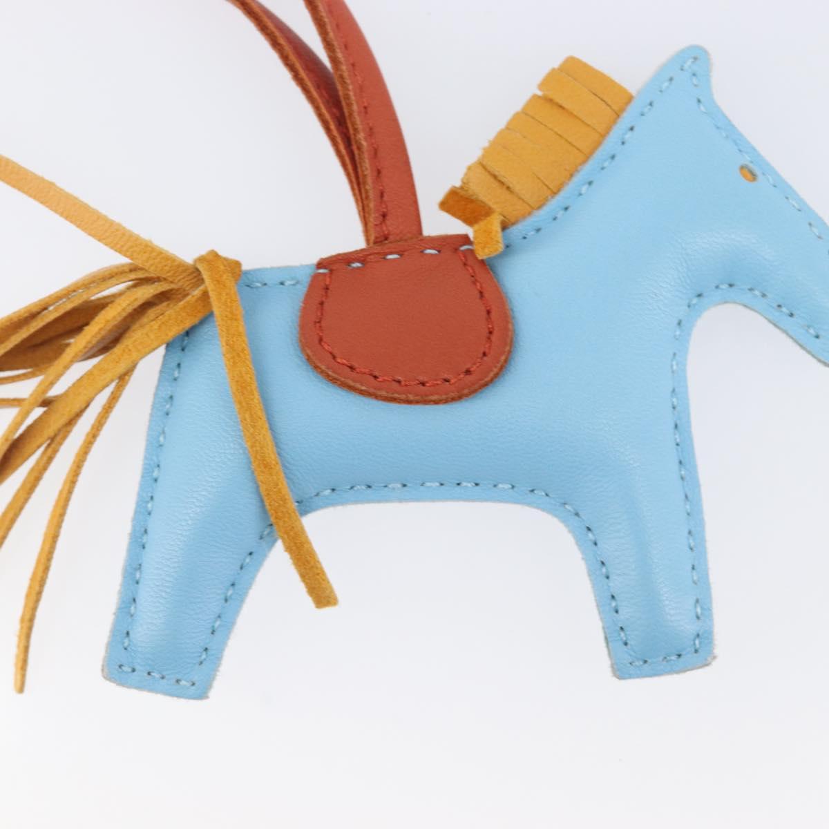 HERMES Rodeo Charm Leather Light Blue Brown Auth 199545M