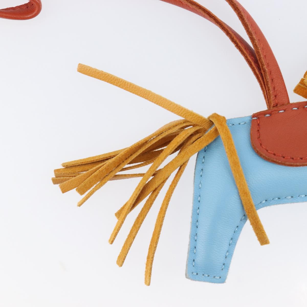HERMES Rodeo Charm Leather Light Blue Brown Auth 199545M