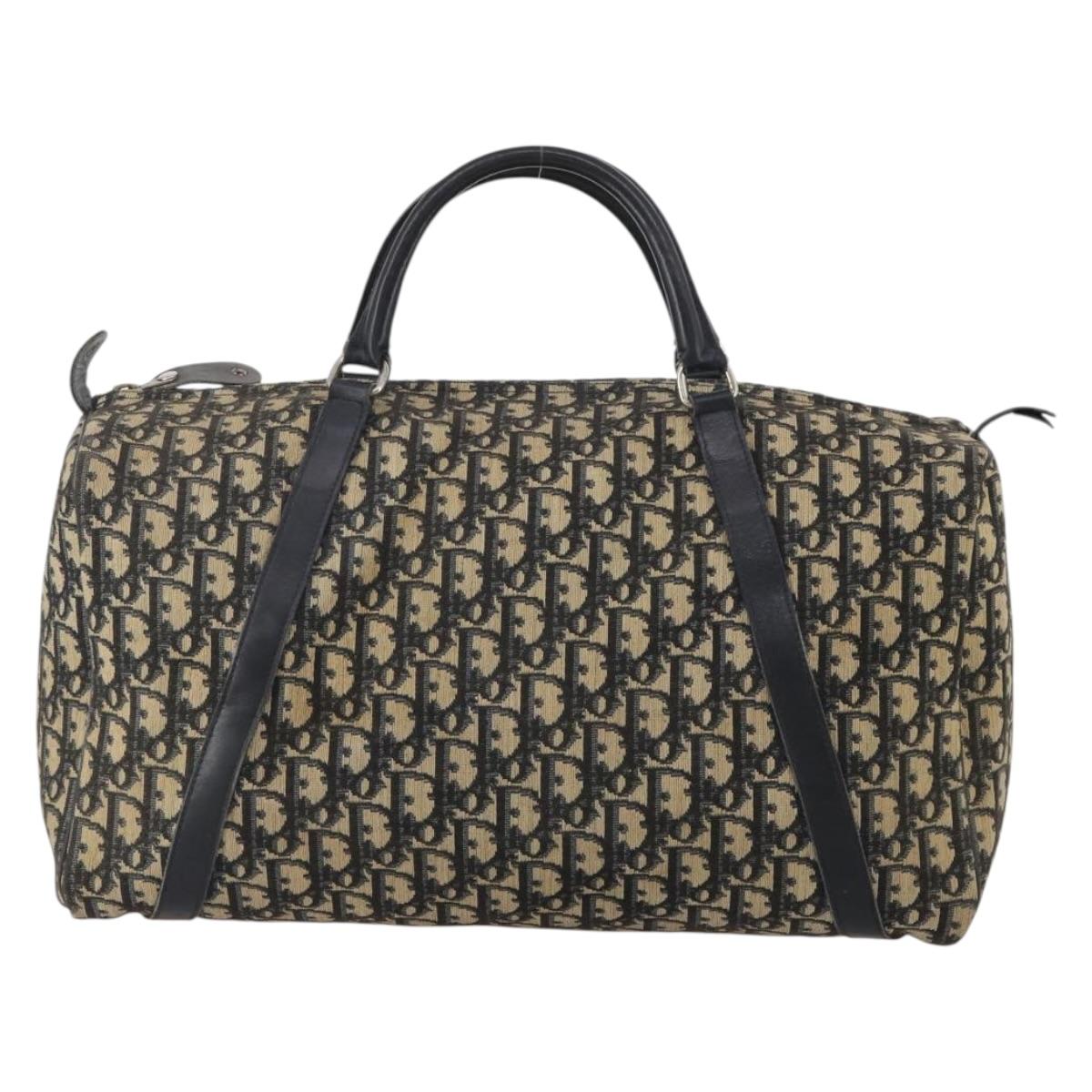 Christian Dior Trotter Canvas Boston Bag Navy Silver Auth 199570