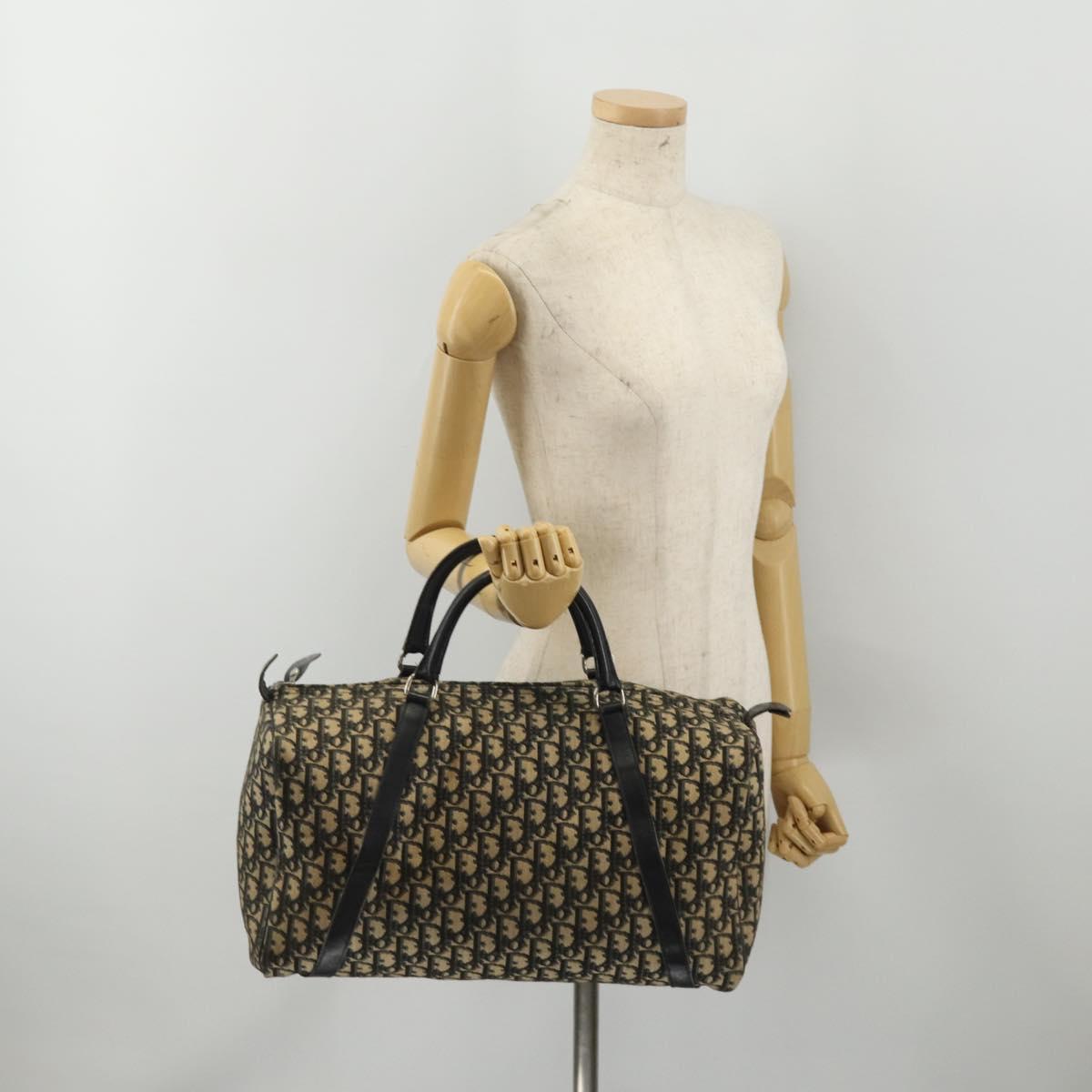 Christian Dior Trotter Canvas Boston Bag Navy Silver Auth 199570