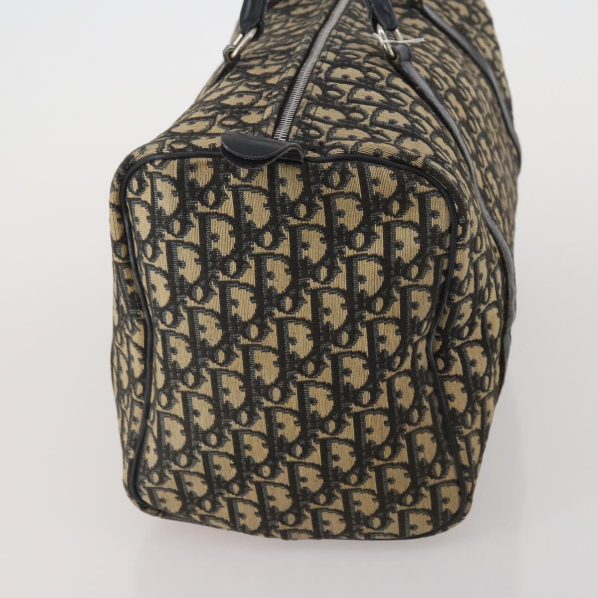 Christian Dior Trotter Canvas Boston Bag Navy Silver Auth 199570
