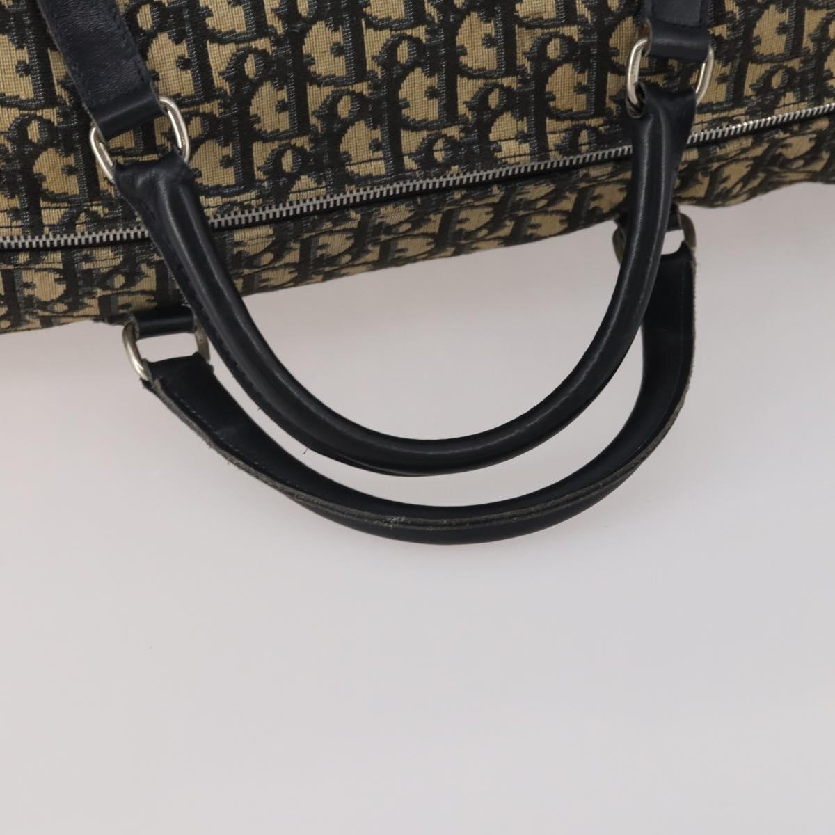 Christian Dior Trotter Canvas Boston Bag Navy Silver Auth 199570