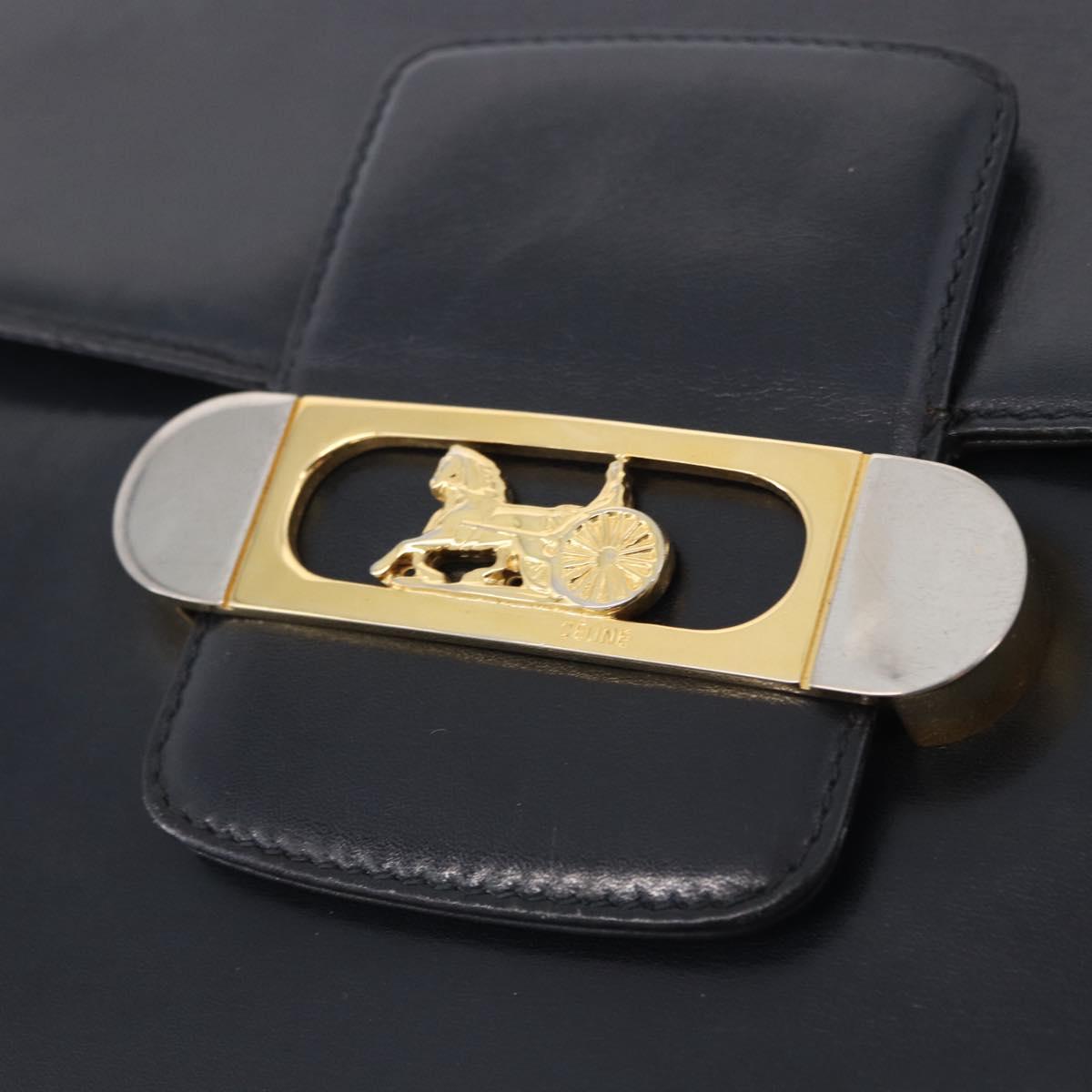 CELINE Horse Carriage Shoulder Bag Leather Black Gold Auth 199572