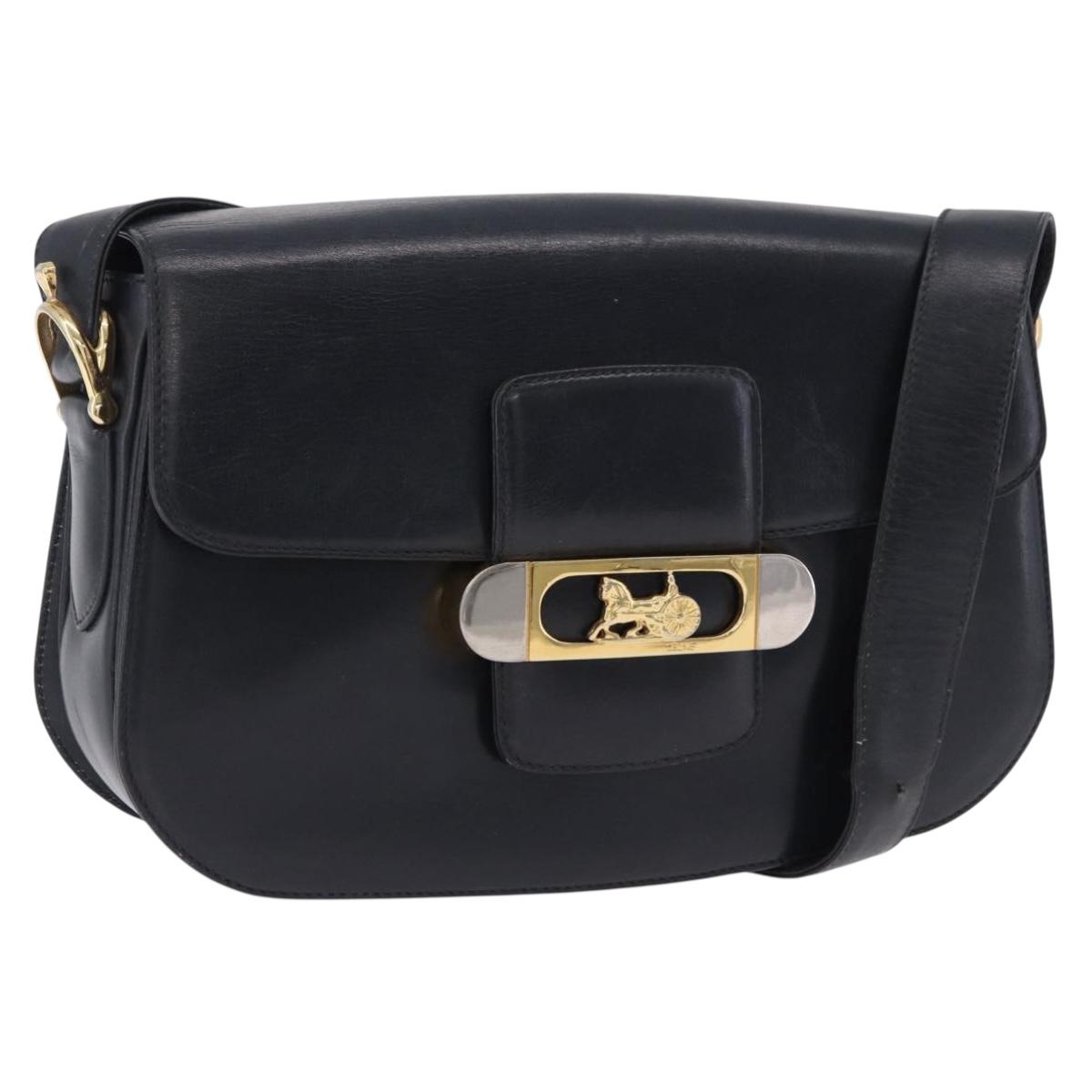 CELINE Horse Carriage Shoulder Bag Leather Black Gold Auth 199572