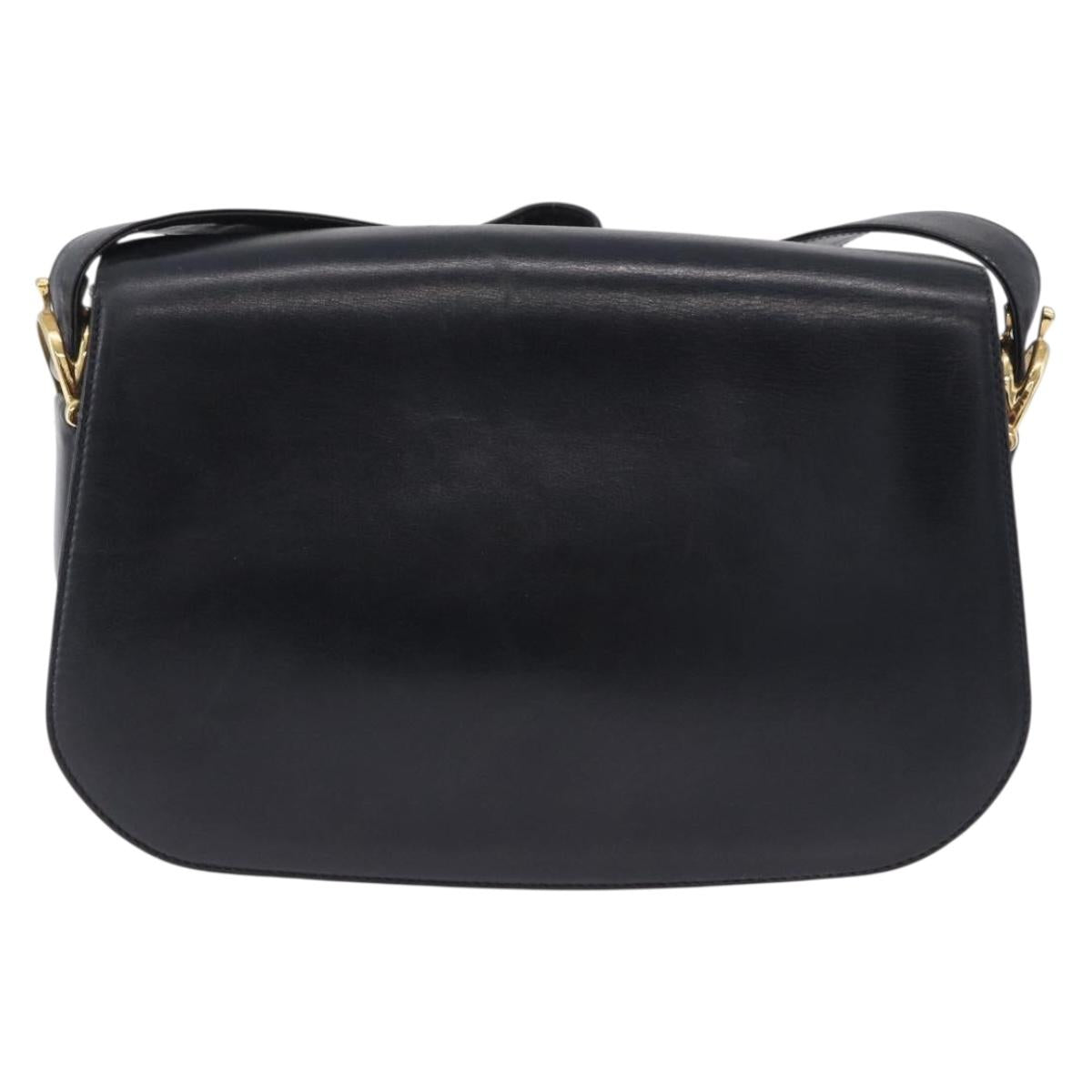 CELINE Horse Carriage Shoulder Bag Leather Black Gold Auth 199572