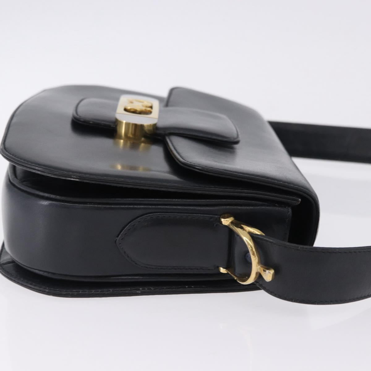 CELINE Horse Carriage Shoulder Bag Leather Black Gold Auth 199572