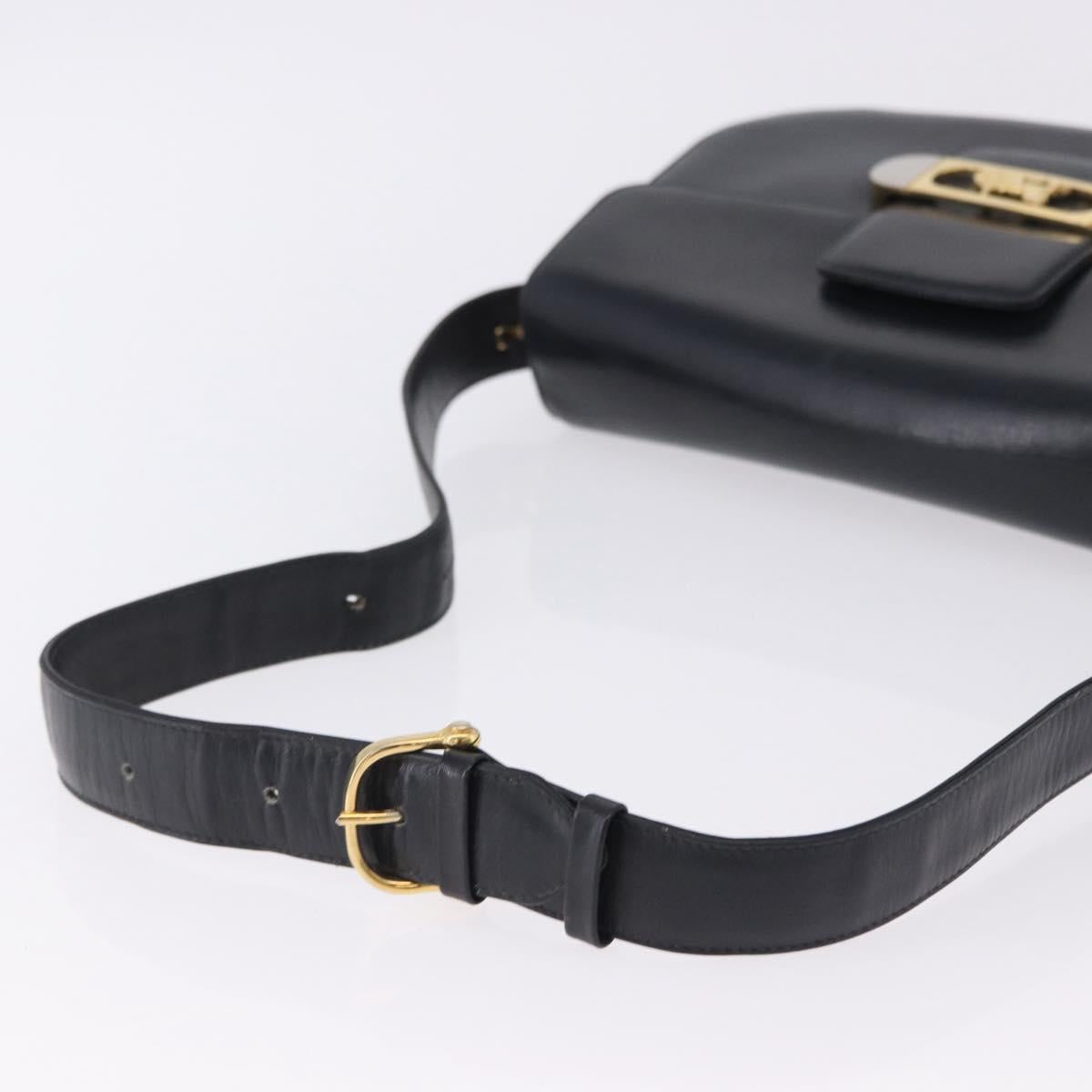 CELINE Horse Carriage Shoulder Bag Leather Black Gold Auth 199572