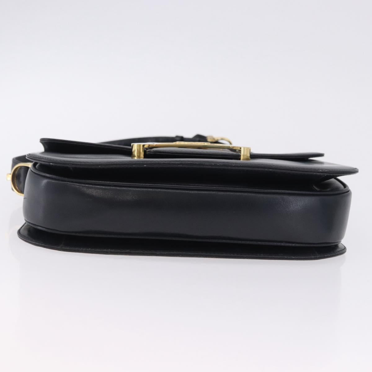 CELINE Horse Carriage Shoulder Bag Leather Black Gold Auth 199572