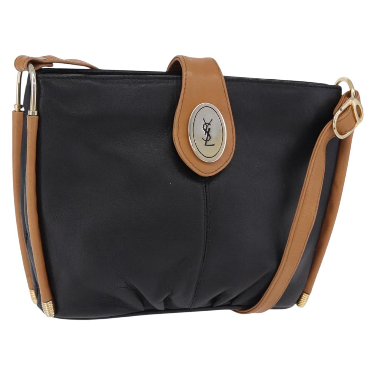 SAINT LAURENT Shoulder Bag Leather Black Gold Auth 199576A