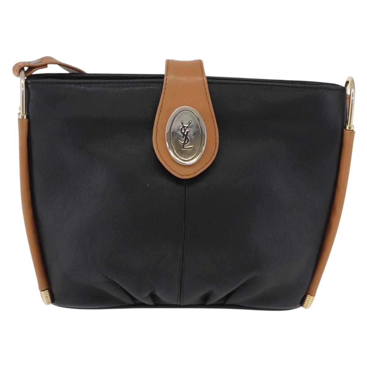 SAINT LAURENT Shoulder Bag Leather Black Gold Auth 199576A
