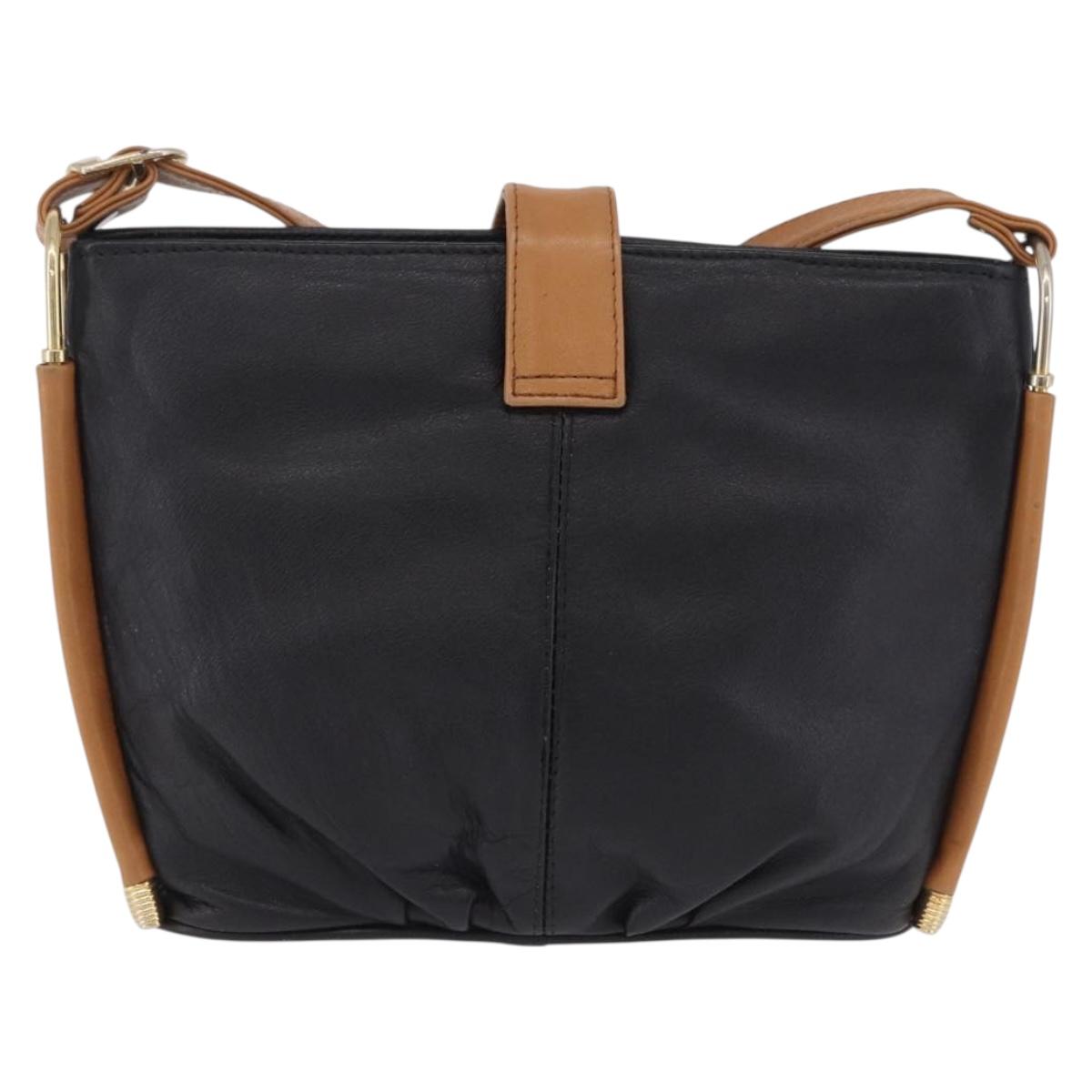 SAINT LAURENT Shoulder Bag Leather Black Gold Auth 199576A