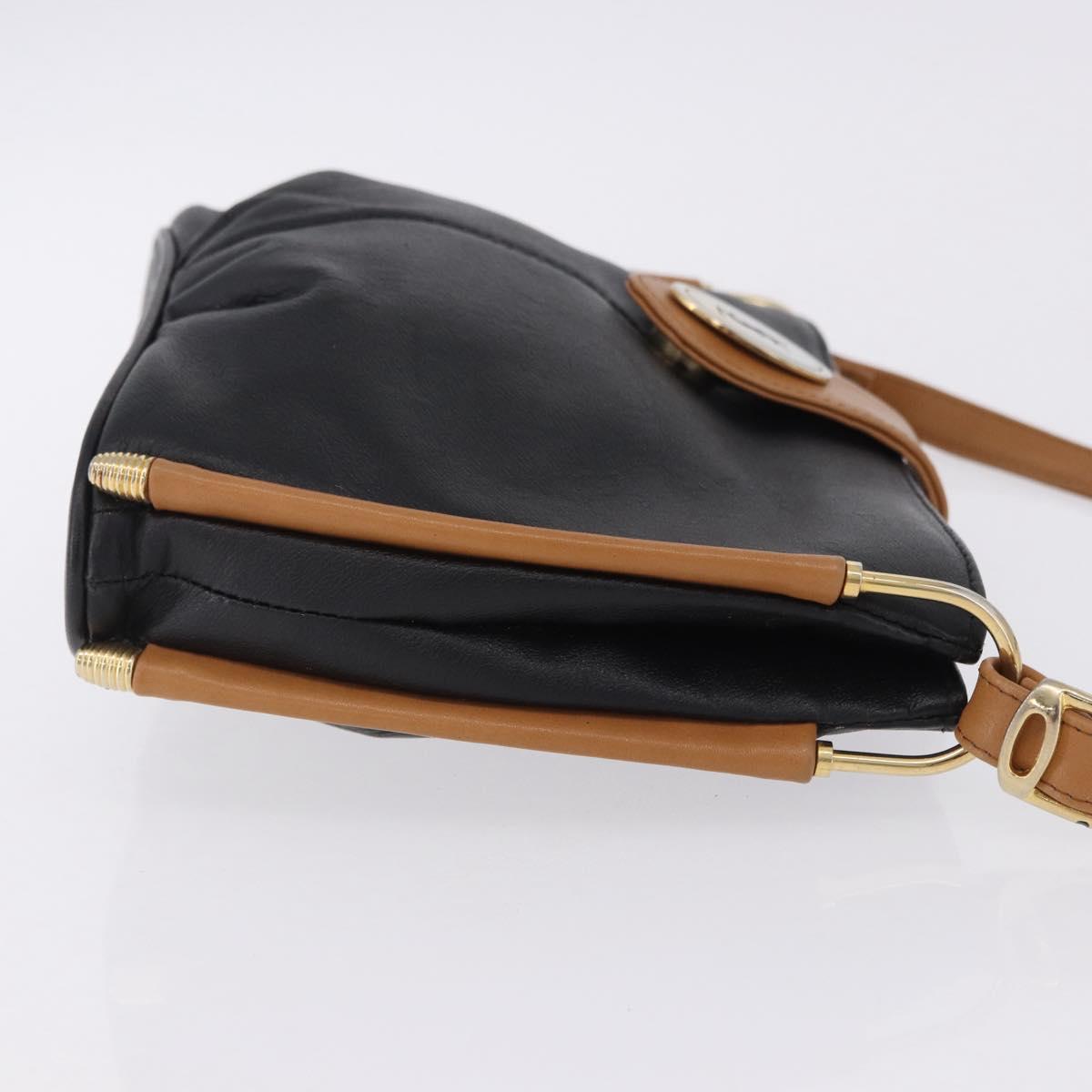 SAINT LAURENT Shoulder Bag Leather Black Gold Auth 199576A