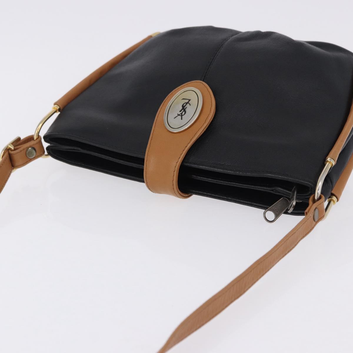 SAINT LAURENT Shoulder Bag Leather Black Gold Auth 199576A