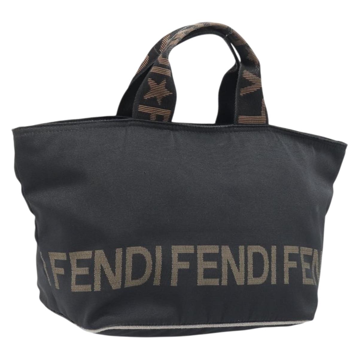 FENDI Hand Bag Canvas Black Gold Auth 199578