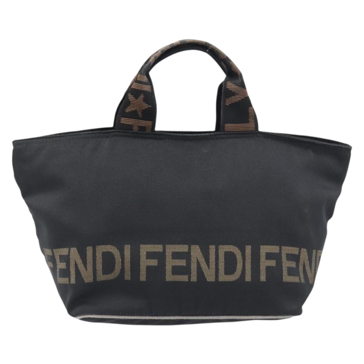 FENDI Hand Bag Canvas Black Gold Auth 199578