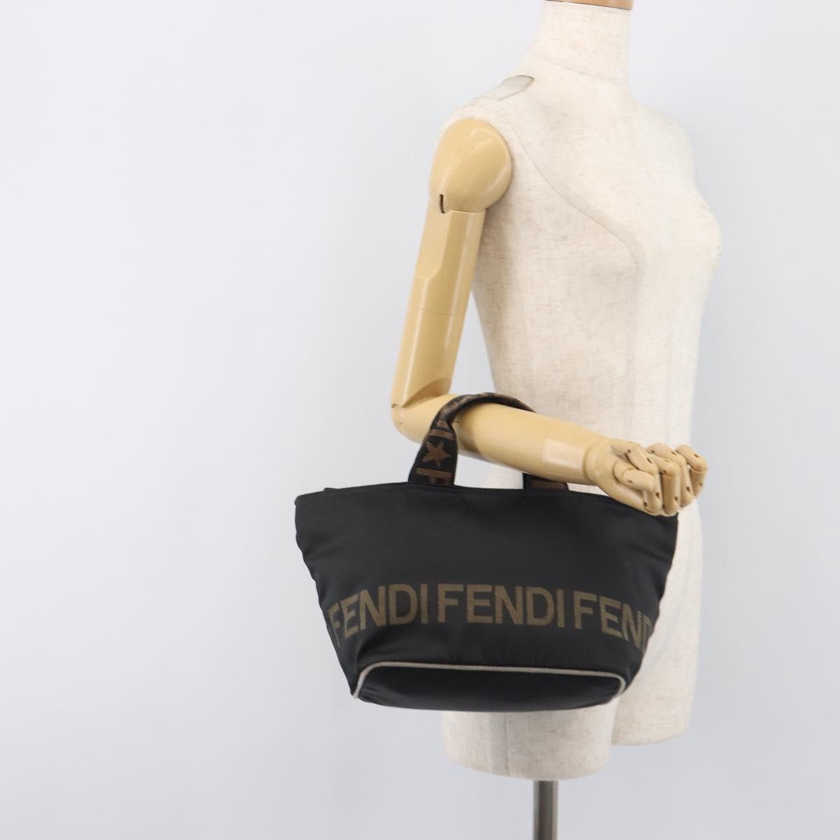 FENDI Hand Bag Canvas Black Gold Auth 199578