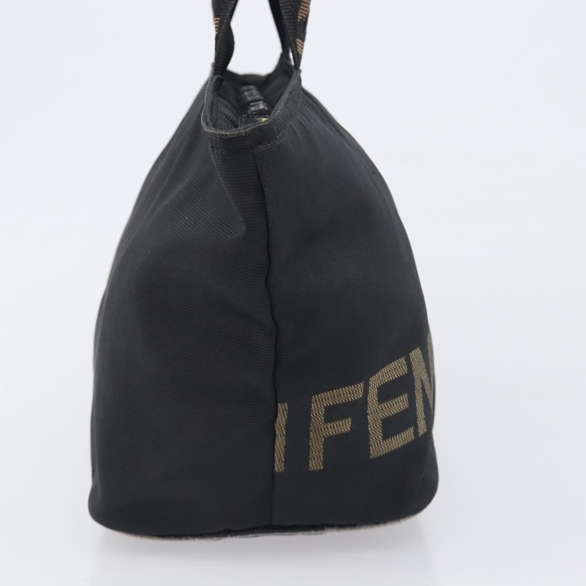 FENDI Hand Bag Canvas Black Gold Auth 199578