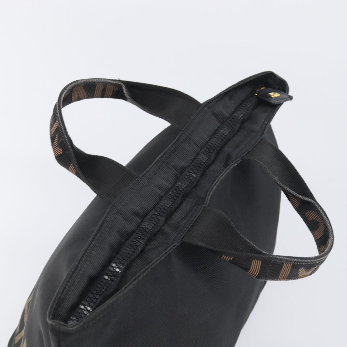 FENDI Hand Bag Canvas Black Gold Auth 199578
