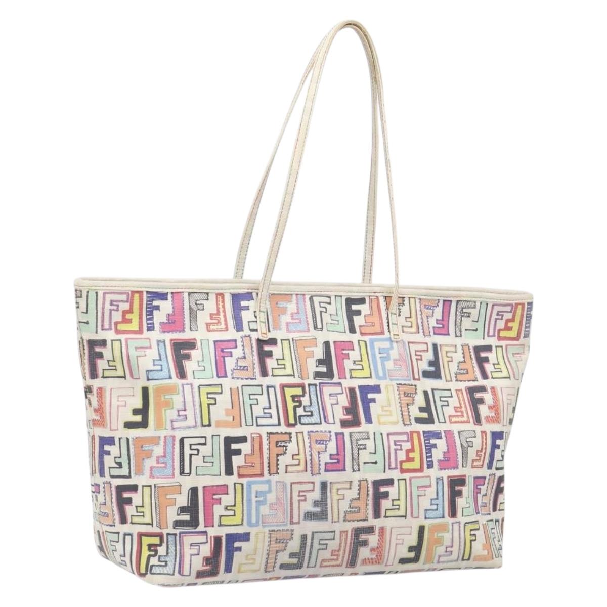 FENDI Zucca Canvas Tote Bag PVC Multicolor Gold Auth 199579A