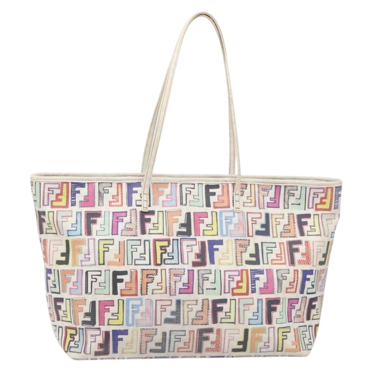 FENDI Zucca Canvas Tote Bag PVC Multicolor Gold Auth 199579A