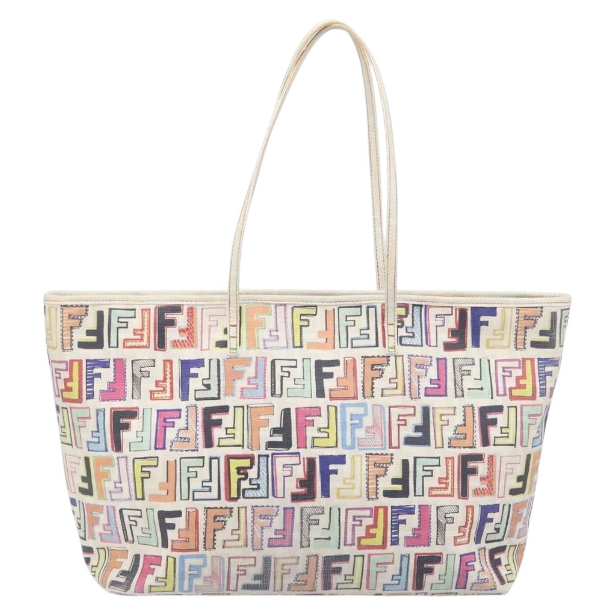 FENDI Zucca Canvas Tote Bag PVC Multicolor Gold Auth 199579A