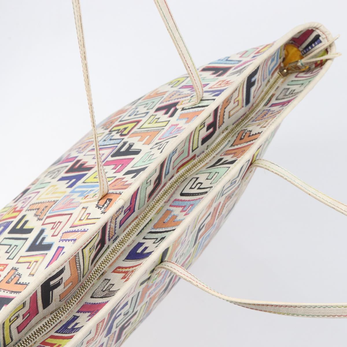FENDI Zucca Canvas Tote Bag PVC Multicolor Gold Auth 199579A