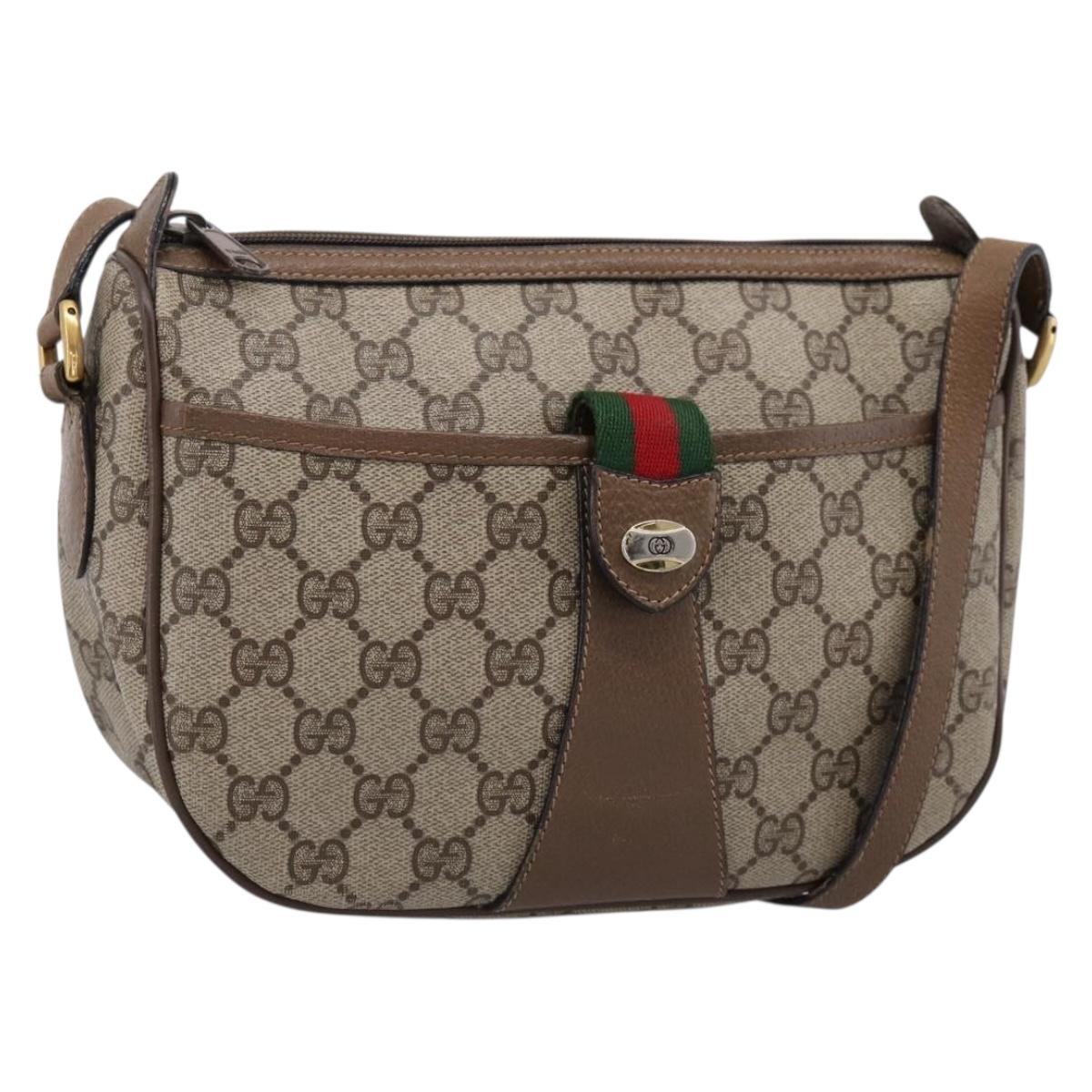 GUCCI GG Supreme Web Sherry Line Bag PVC Beige Gold 89 02 032 Auth 199582
