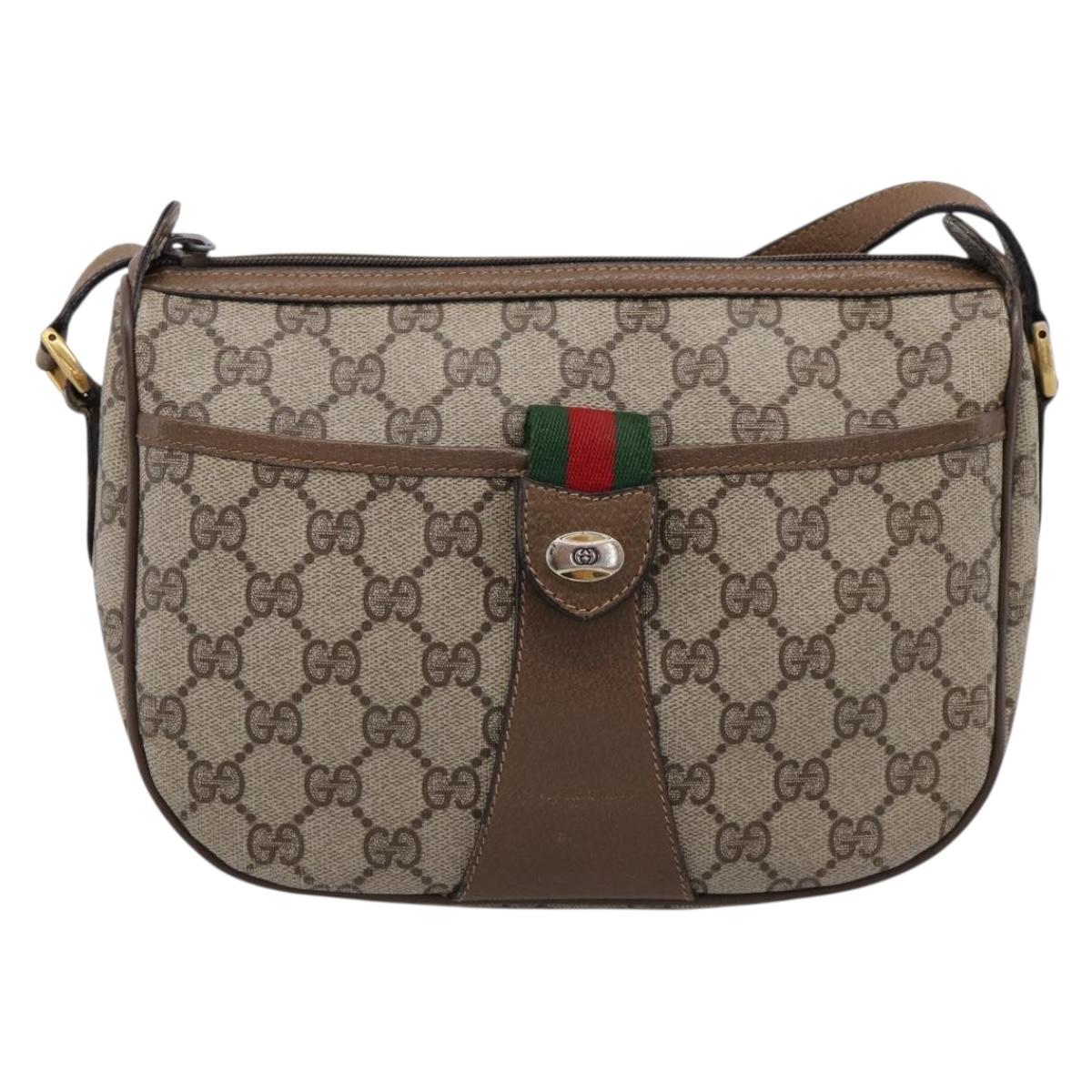 GUCCI GG Supreme Web Sherry Line Bag PVC Beige Gold 89 02 032 Auth 199582