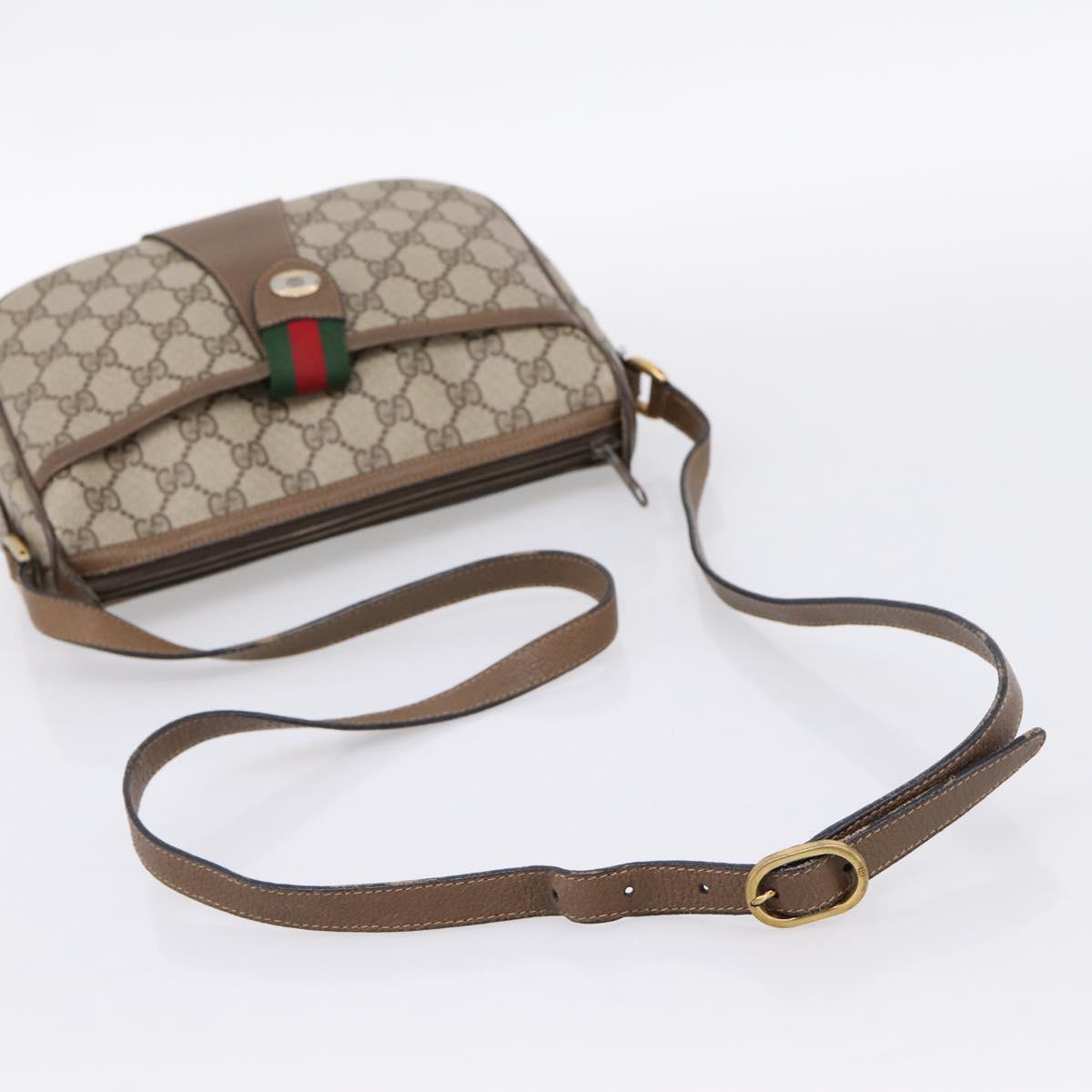 GUCCI GG Supreme Web Sherry Line Bag PVC Beige Gold 89 02 032 Auth 199582