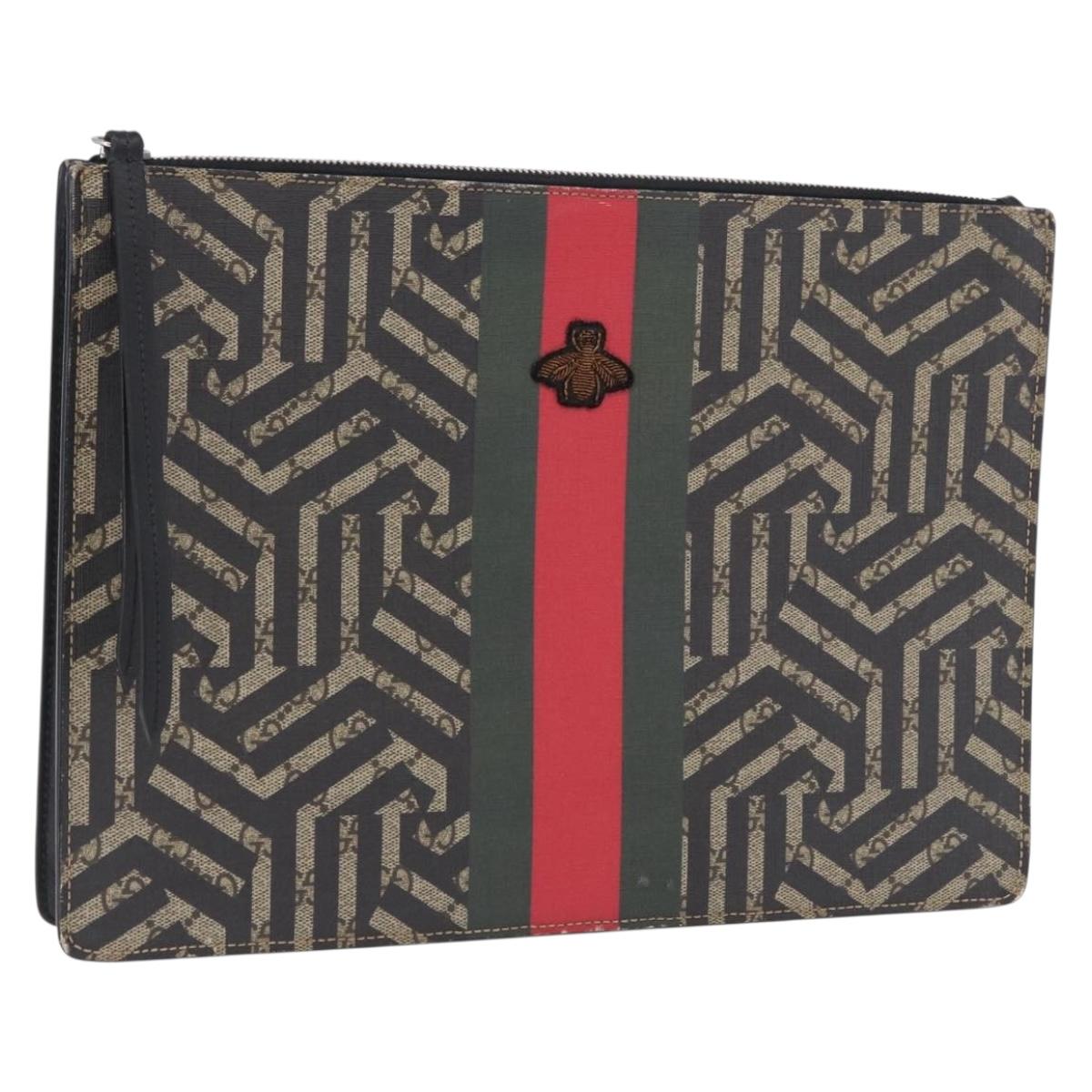 GUCCI GG Caleido Web Sherry Line Clutch Bag PVC Beige Silver 429004 Auth 199583A