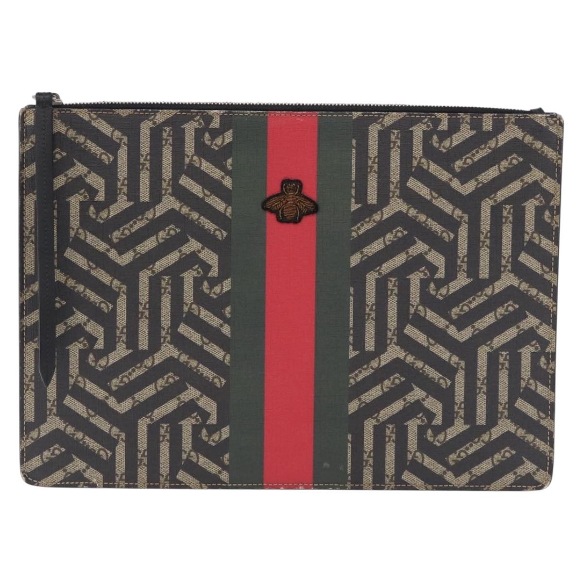 GUCCI GG Caleido Web Sherry Line Clutch Bag PVC Beige Silver 429004 Auth 199583A