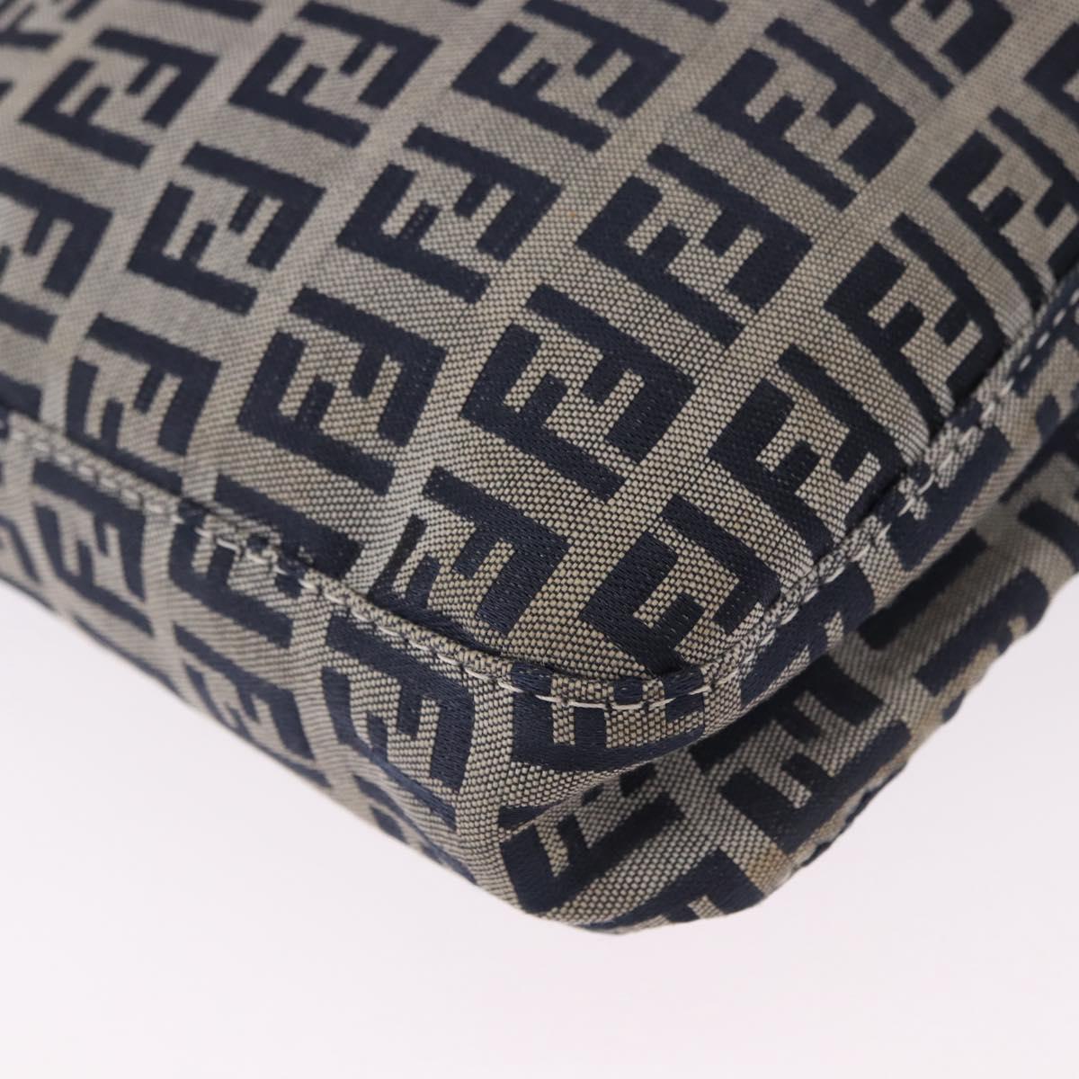 FENDI Zucchino Canvas Mamma Baguette Shoulder Bag Navy Silver Auth 199586V