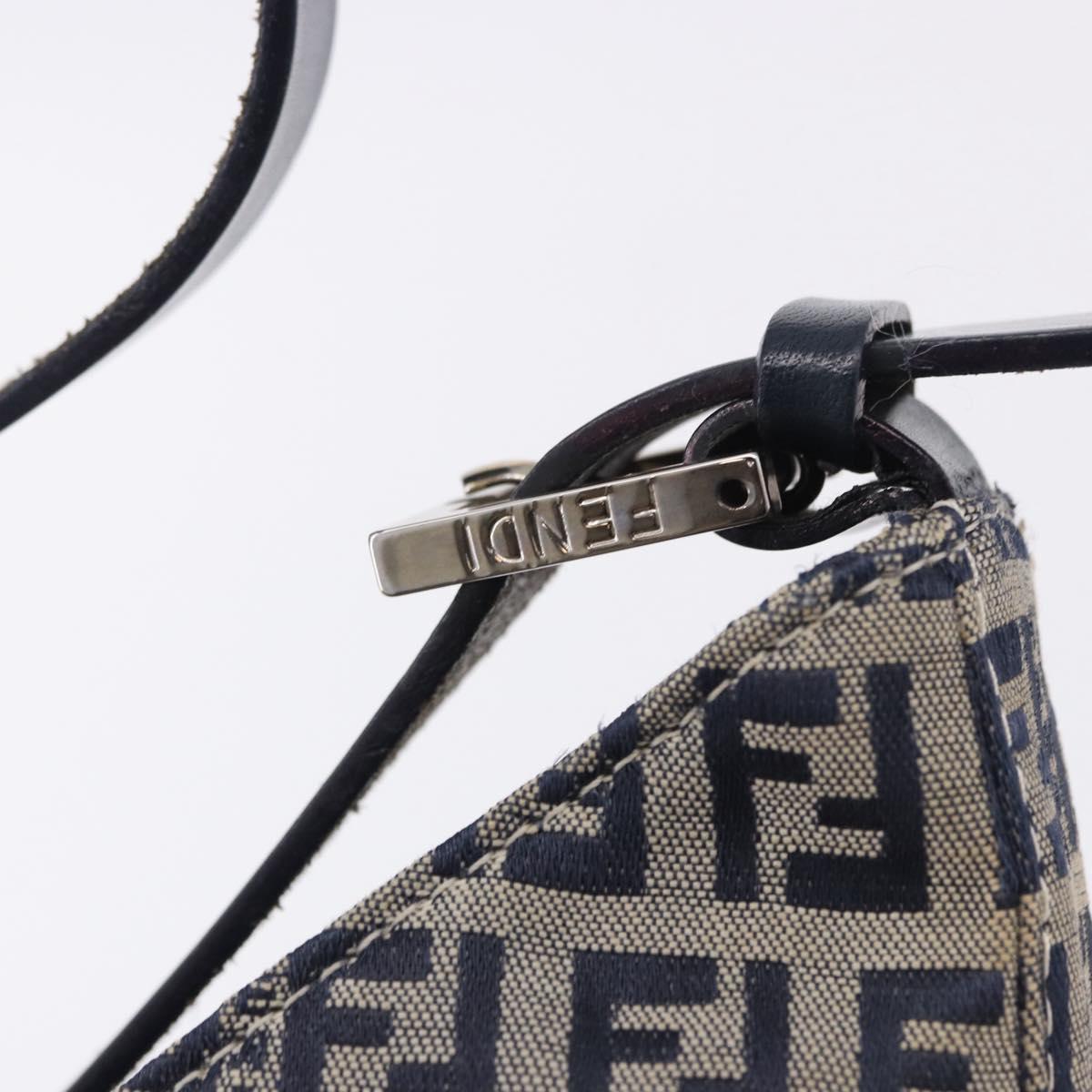 FENDI Zucchino Canvas Mamma Baguette Shoulder Bag Navy Silver Auth 199586V