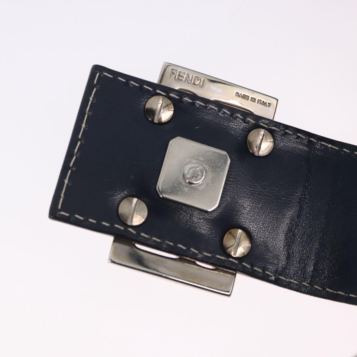 FENDI Zucchino Canvas Mamma Baguette Shoulder Bag Navy Silver Auth 199586V