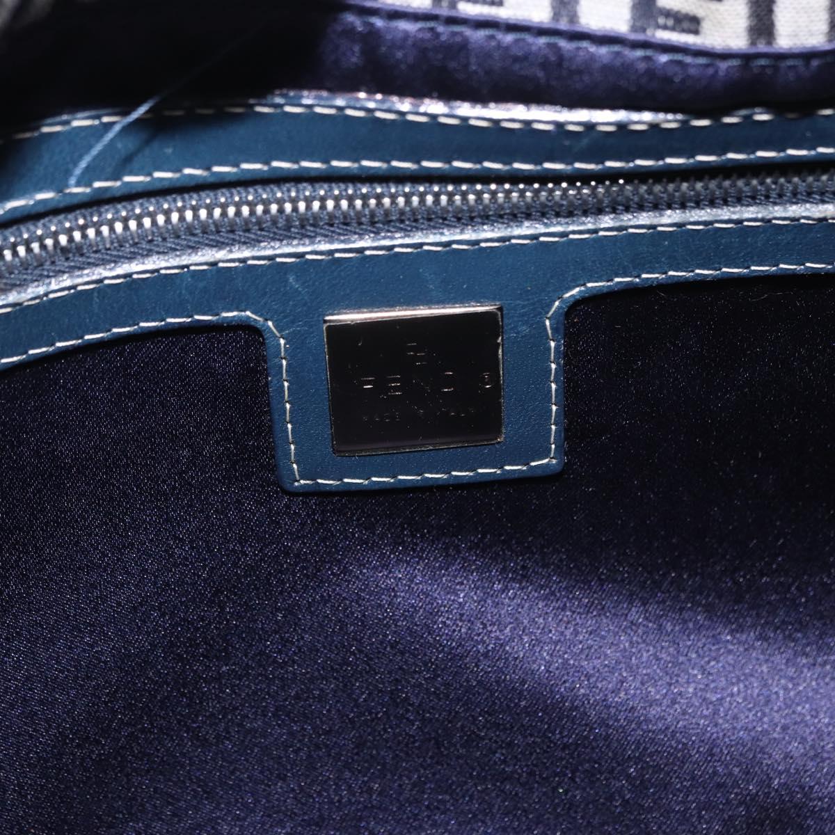 FENDI Zucchino Canvas Mamma Baguette Shoulder Bag Navy Silver Auth 199586V
