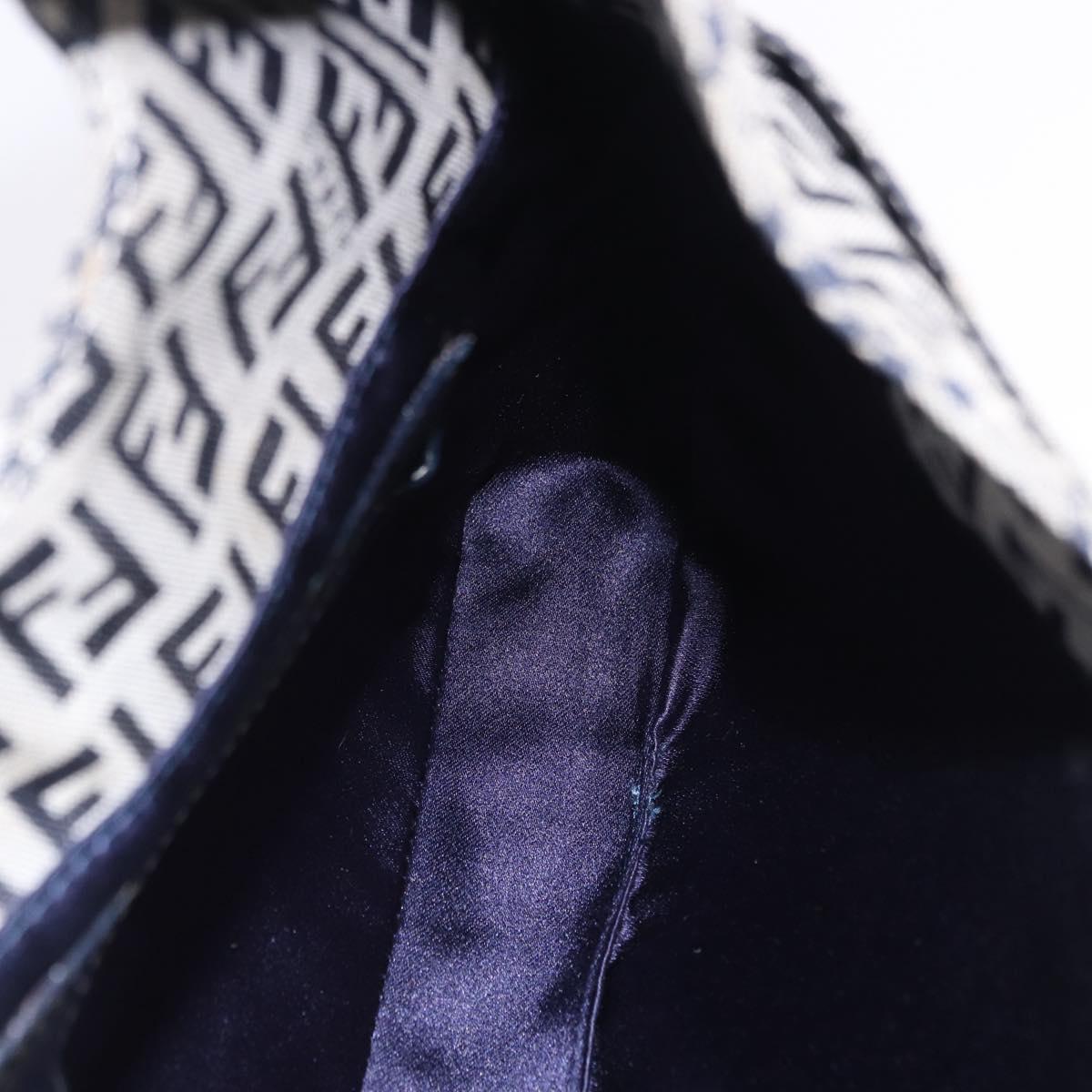 FENDI Zucchino Canvas Mamma Baguette Shoulder Bag Navy Silver Auth 199586V