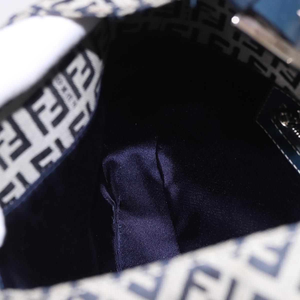 FENDI Zucchino Canvas Mamma Baguette Shoulder Bag Navy Silver Auth 199586V