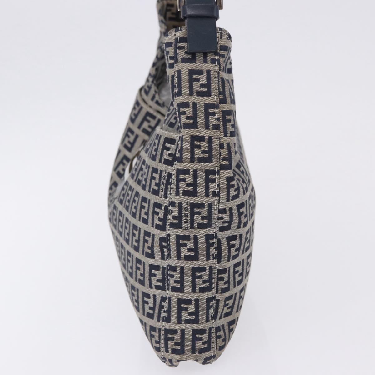 FENDI Zucchino Canvas Mamma Baguette Shoulder Bag Navy Silver Auth 199586V