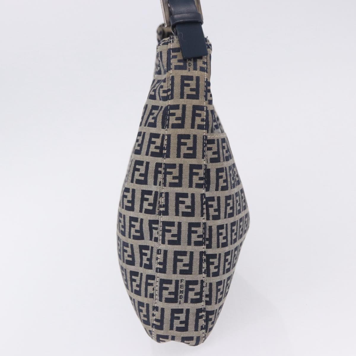 FENDI Zucchino Canvas Mamma Baguette Shoulder Bag Navy Silver Auth 199586V
