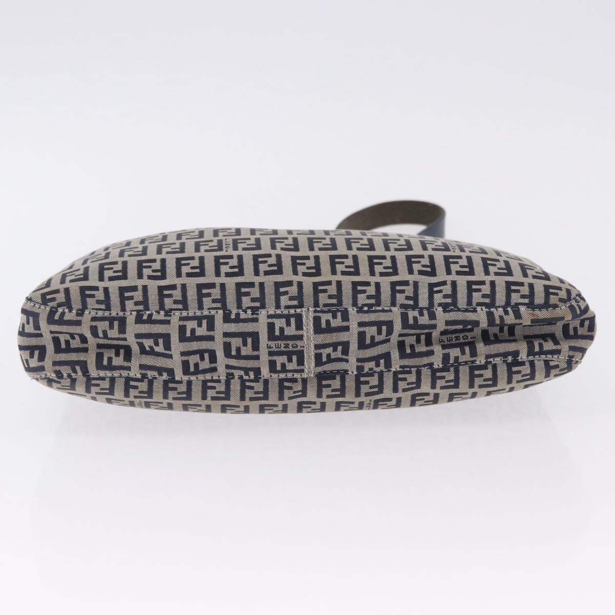 FENDI Zucchino Canvas Mamma Baguette Shoulder Bag Navy Silver Auth 199586V