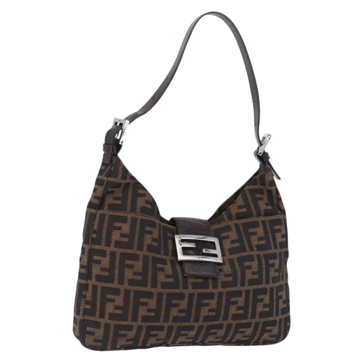 FENDI Zucca Canvas Mamma Baguette Shoulder Bag Brown Black Auth 199587V