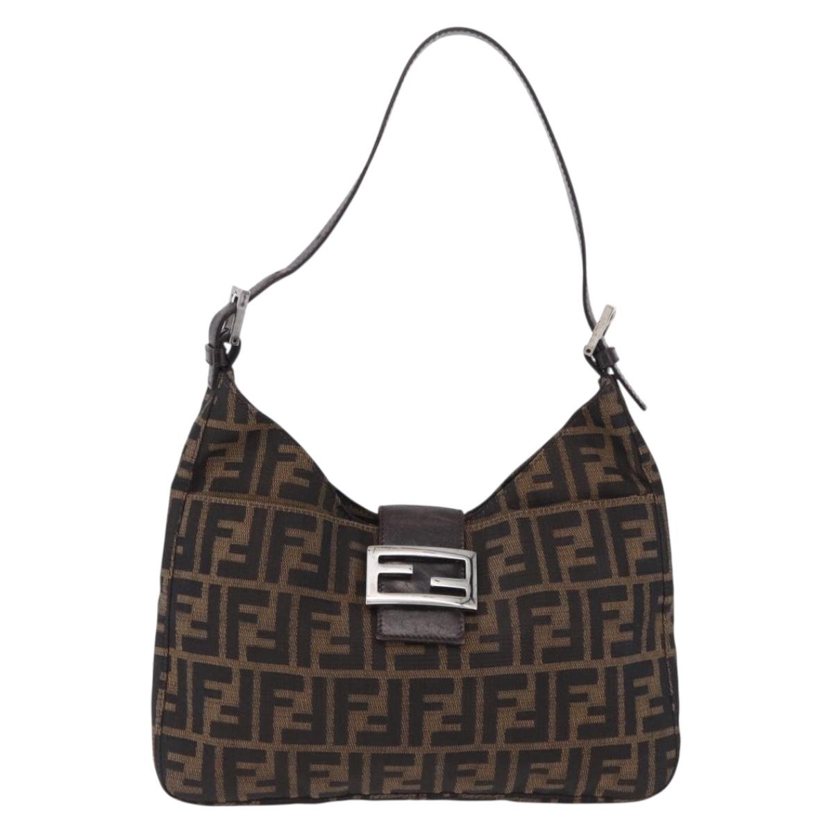 FENDI Zucca Canvas Mamma Baguette Shoulder Bag Brown Black Auth 199587V