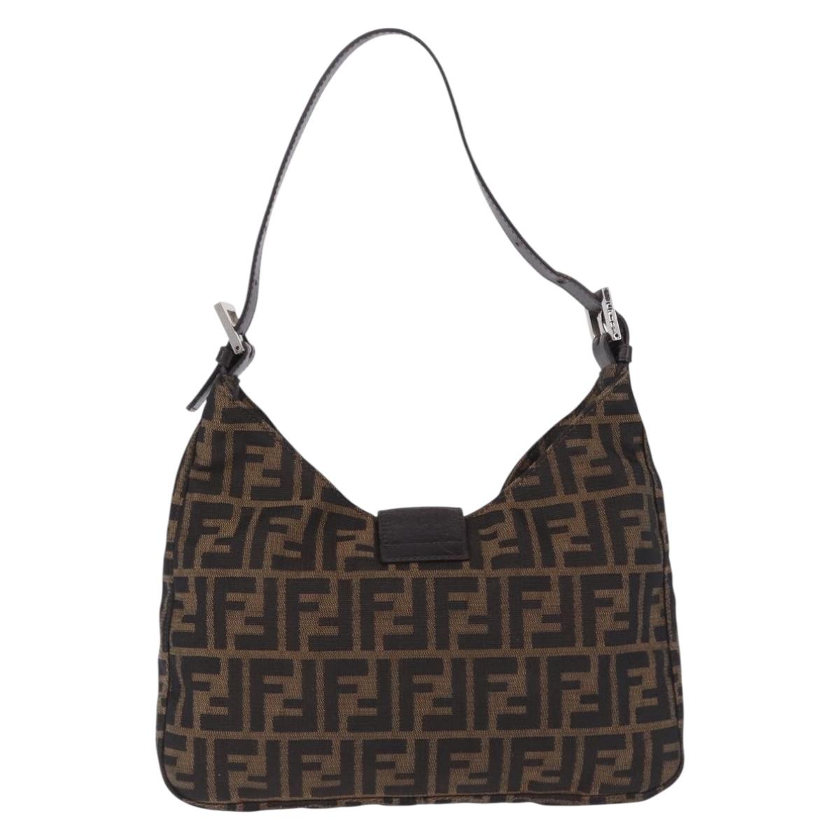 FENDI Zucca Canvas Mamma Baguette Shoulder Bag Brown Black Auth 199587V