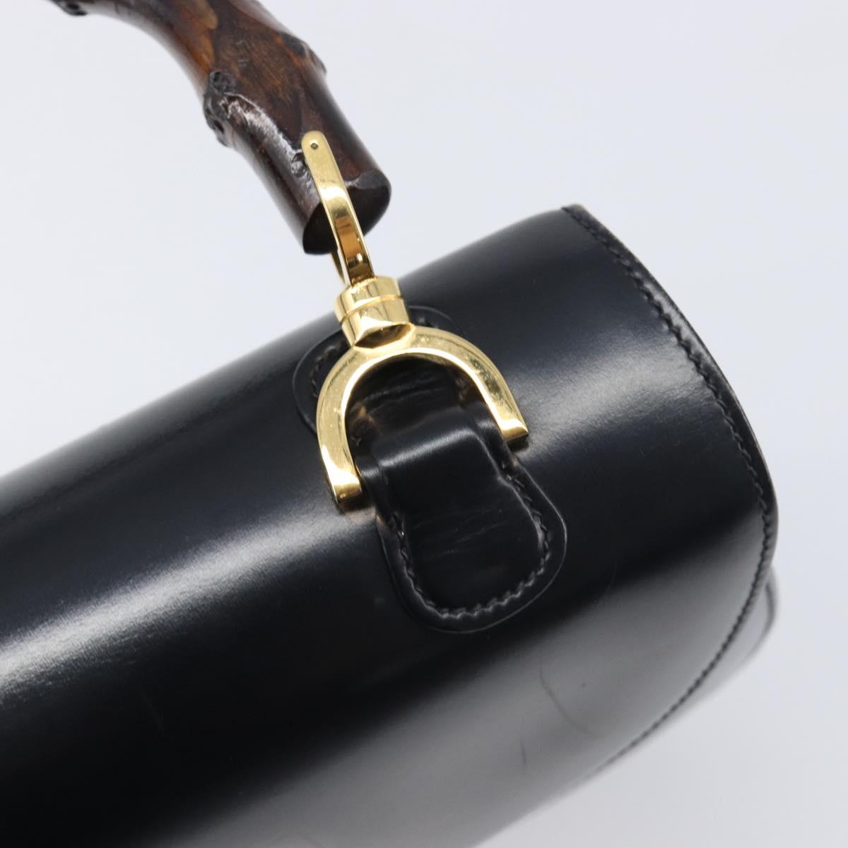 GUCCI Bamboo Hand Bag Leather Black Gold 99 00 0633 Auth 199588V