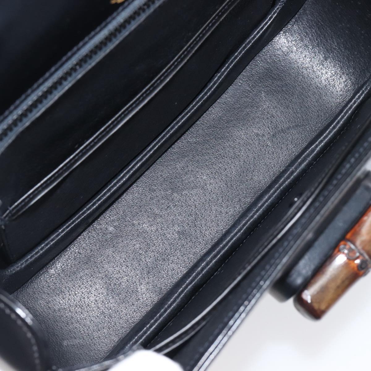 GUCCI Bamboo Hand Bag Leather Black Gold 99 00 0633 Auth 199588V